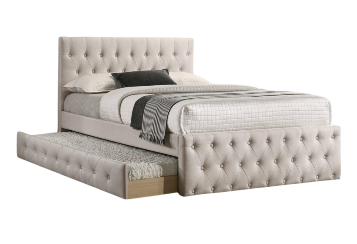 TWIN BED W/TRUNDLE LIGHT BROWN BURLAP