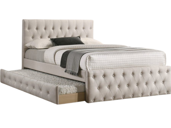 TWIN BED W/TRUNDLE LIGHT BROWN BURLAP