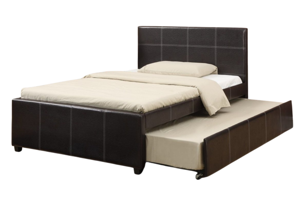 ESPRESSO FAUX LEATHER TWIN BED W TWIN TRUNDLE