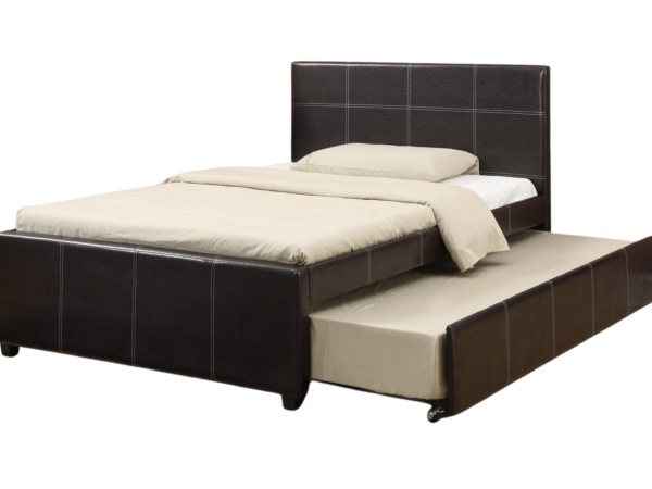 ESPRESSO FAUX LEATHER TWIN BED W TWIN TRUNDLE