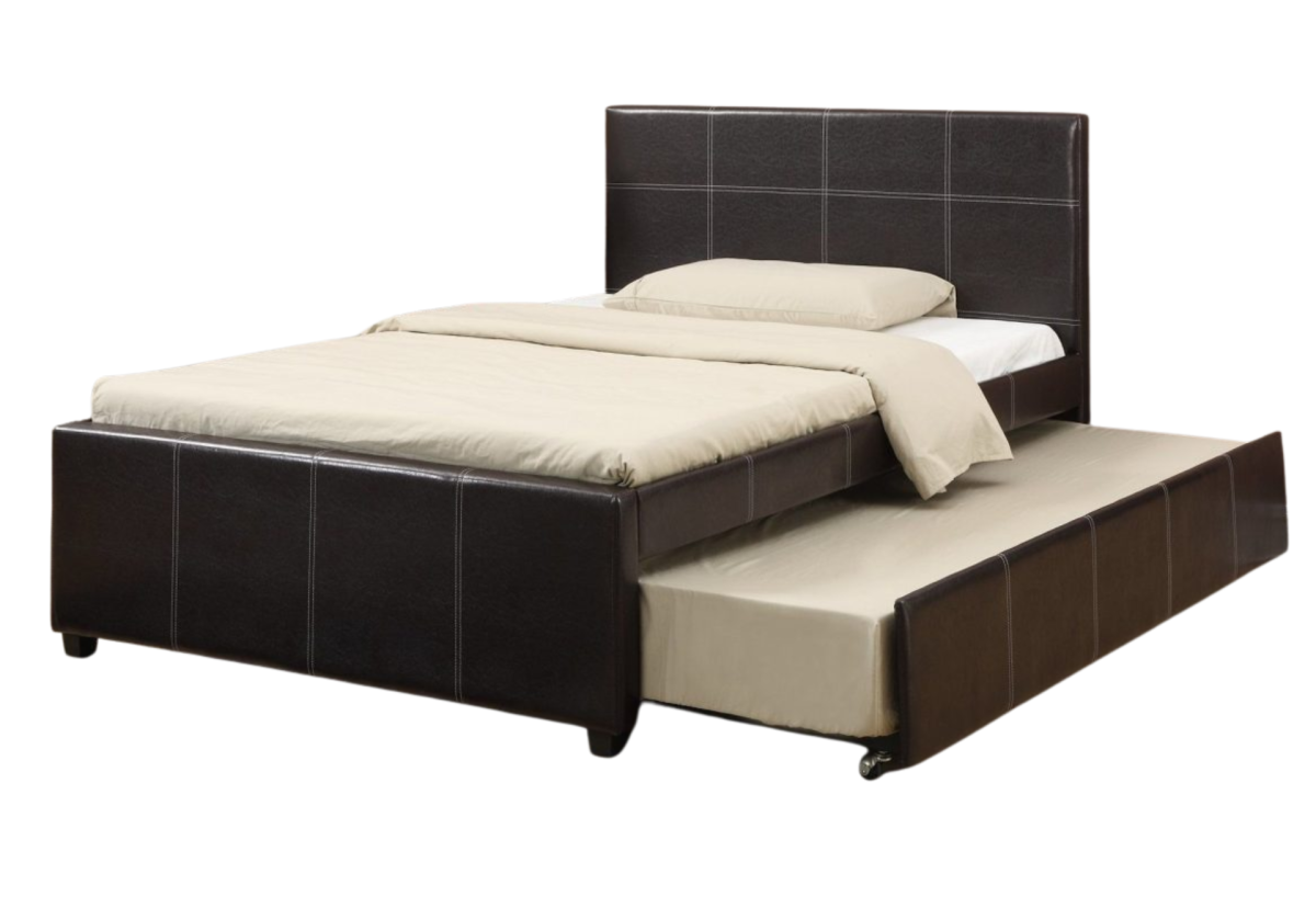 ESPRESSO FAUX LEATHER FULL BED W TWIN TRUNDLE