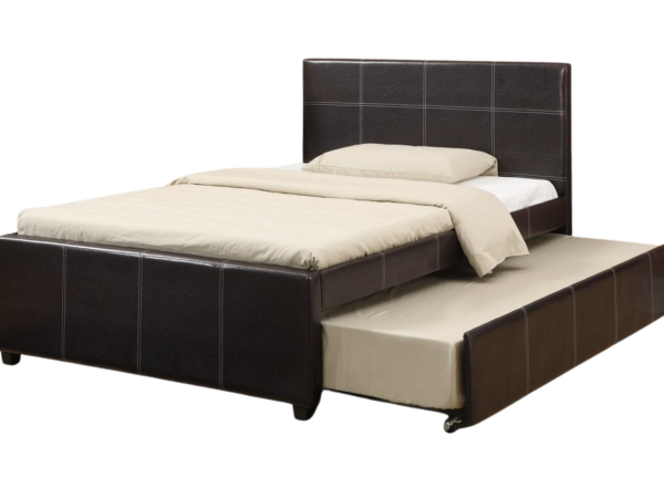 ESPRESSO FAUX LEATHER FULL BED W TWIN TRUNDLE