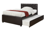 ESPRESSO FAUX LEATHER TWIN BED W TWIN TRUNDLE