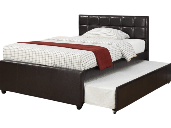 ESPRESSO FAUX LEATHER TWIN BED W TWIN TRUNDLE