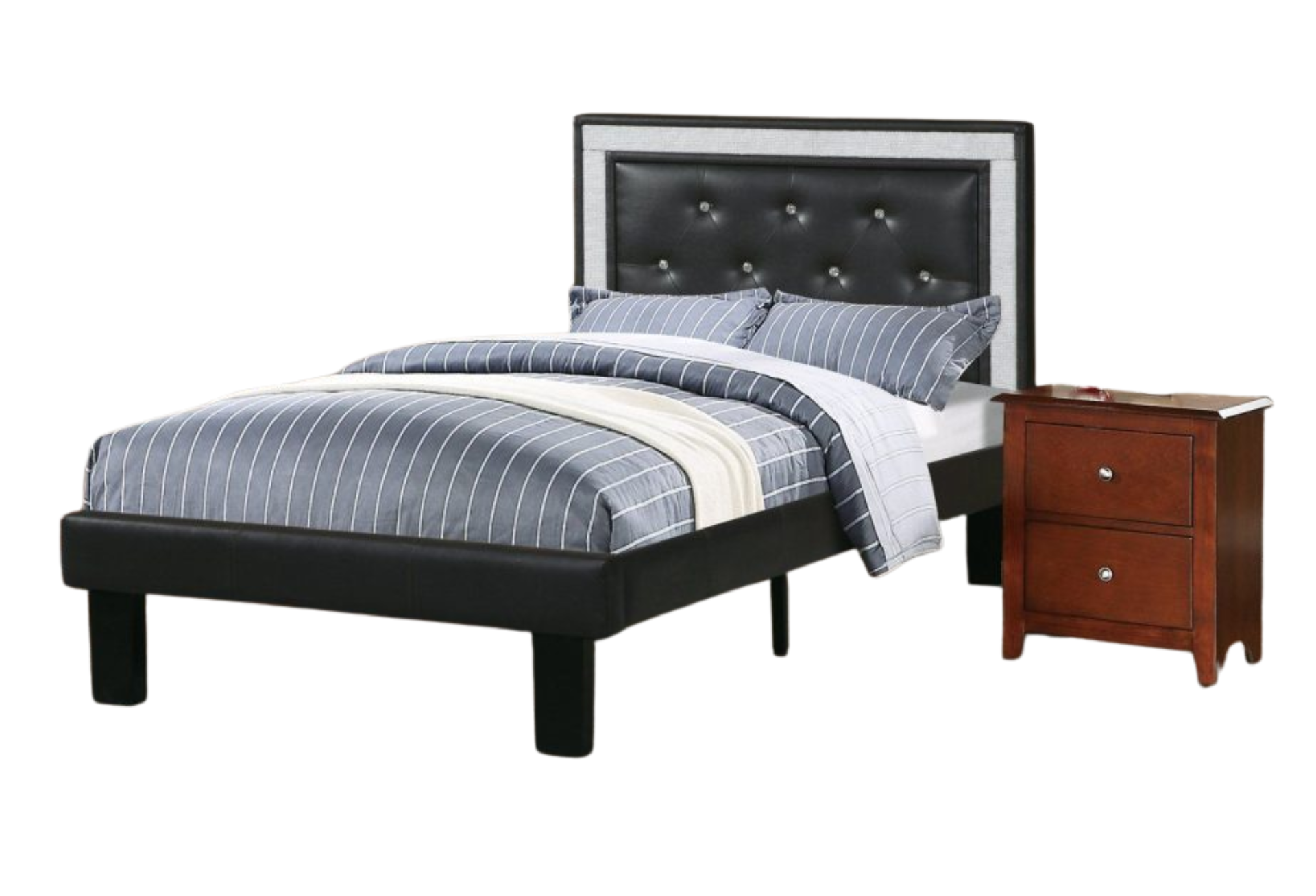 BLACK FAUX LEATHER FULL BED
