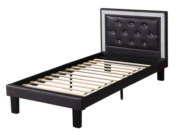 BLACK FAUX LEATHER TWIN BED