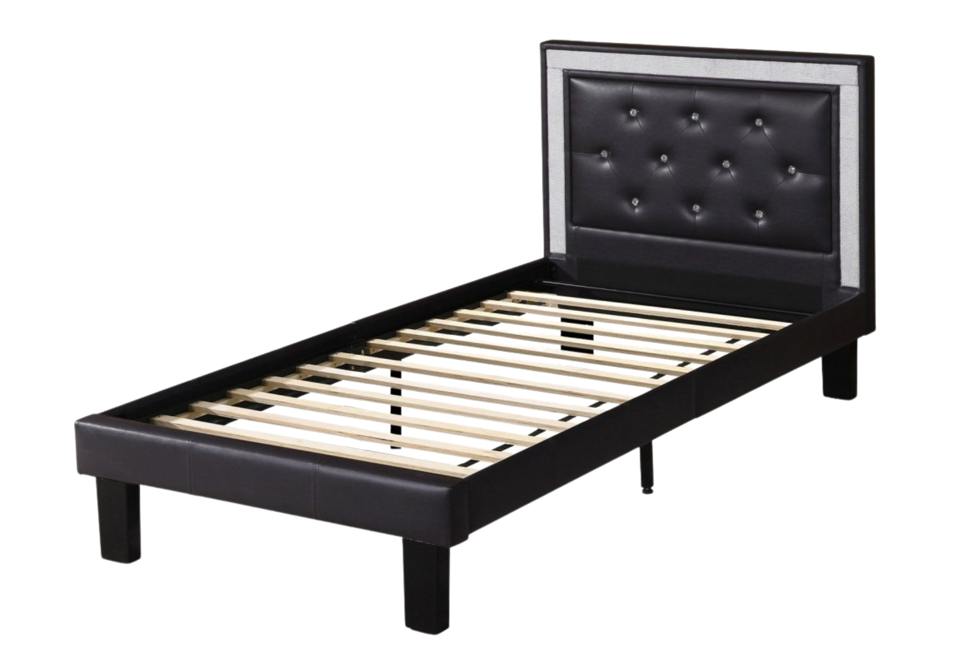 BLACK FAUX LEATHER TWIN BED