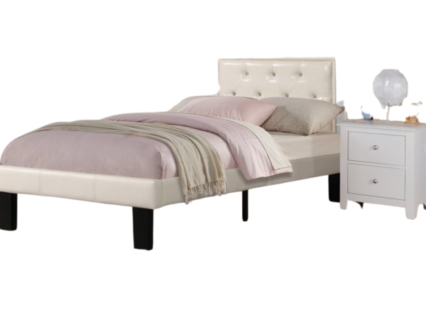 CREAM FAUX LEATHER TWIN BED