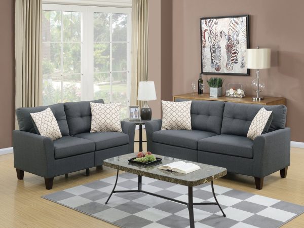 2 PC SOFA SET POLYFIBER CHARCOAL