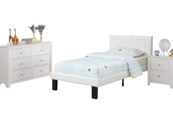 WHITE FULL LEATHER TUFTED HEADBOARD PLATFORM
