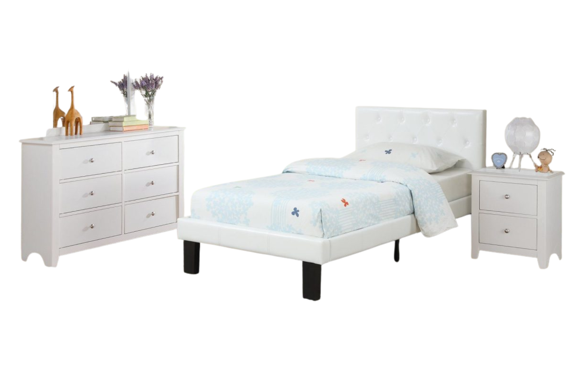 WHITE FULL LEATHER TUFTED HEADBOARD PLATFORM