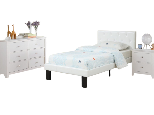 WHITE TWIN LEATHER TUFTED HEADBOARD PLATFORM