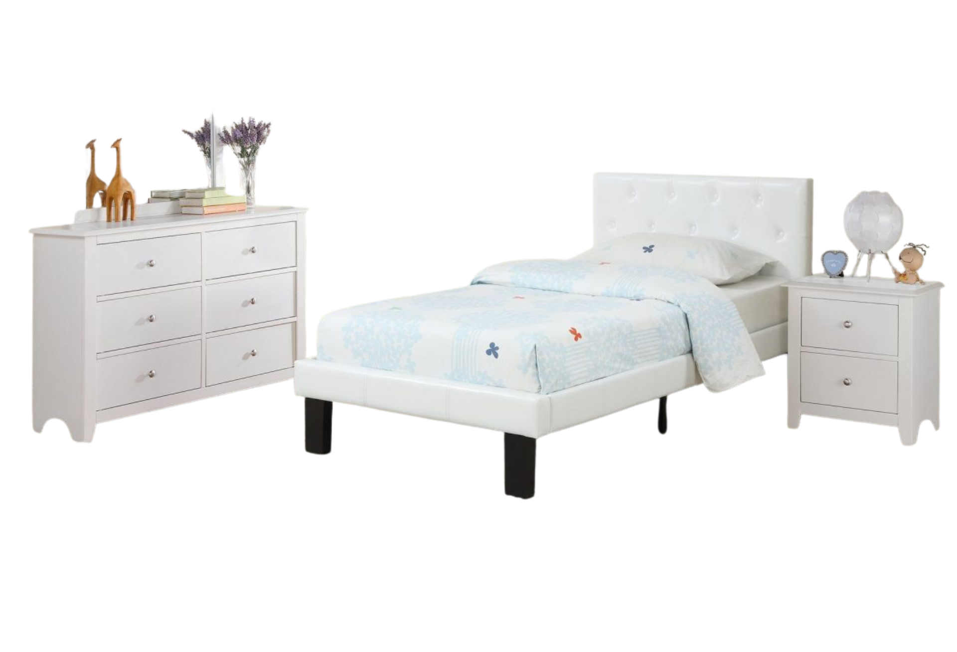 WHITE TWIN LEATHER TUFTED HEADBOARD PLATFORM