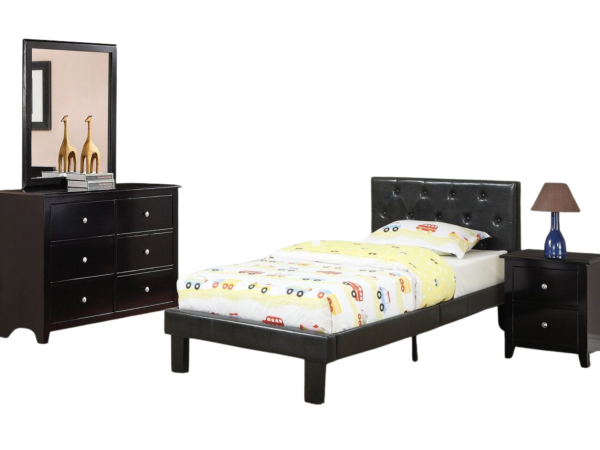 BLACK TWIN LEATHER TUFTED HEADBOARD PLATFORM