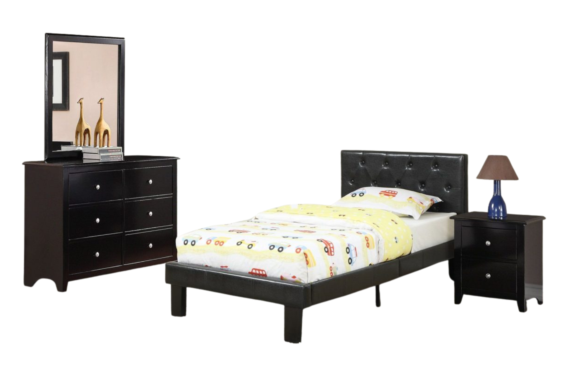 BLACK TWIN LEATHER TUFTED HEADBOARD PLATFORM