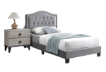 GREY FULL VELVET TUFTED HEADBOARD W/ NAILHEADS PLATFORM