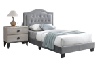 GREY TWIN VELVET TUFTED HEADBOARD W/ NAILHEADS PLATFORM