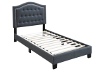 CHARCOAL TWIN FABRIC TUFTED HEADBOARD W NAILHEADS PLATFORM