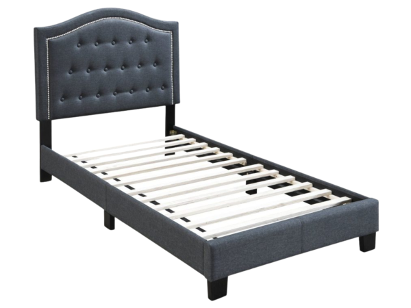 CHARCOAL TWIN FABRIC TUFTED HEADBOARD W NAILHEADS PLATFORM
