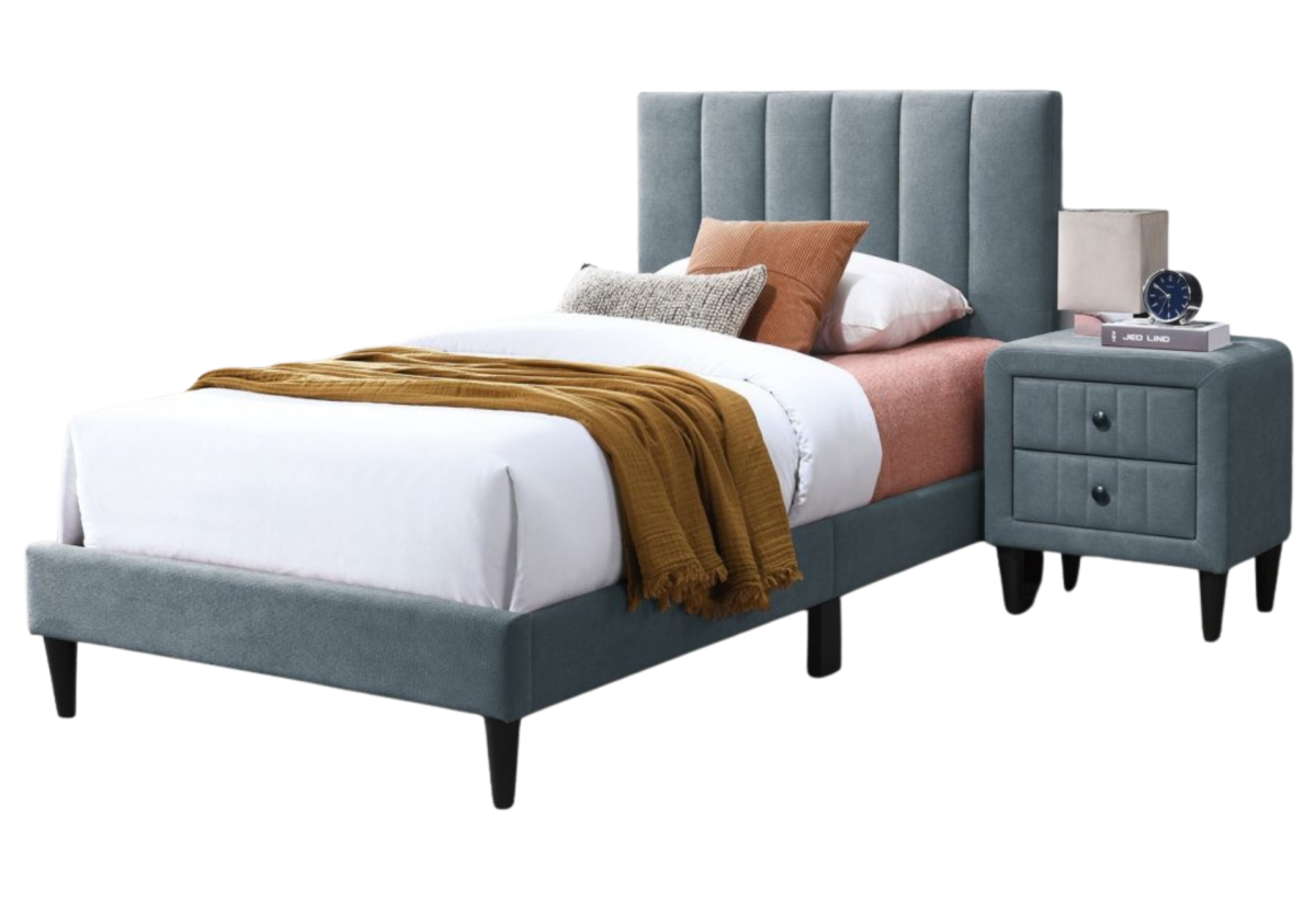 GRAY BRUSHED LINEN FABRIC FULL BED