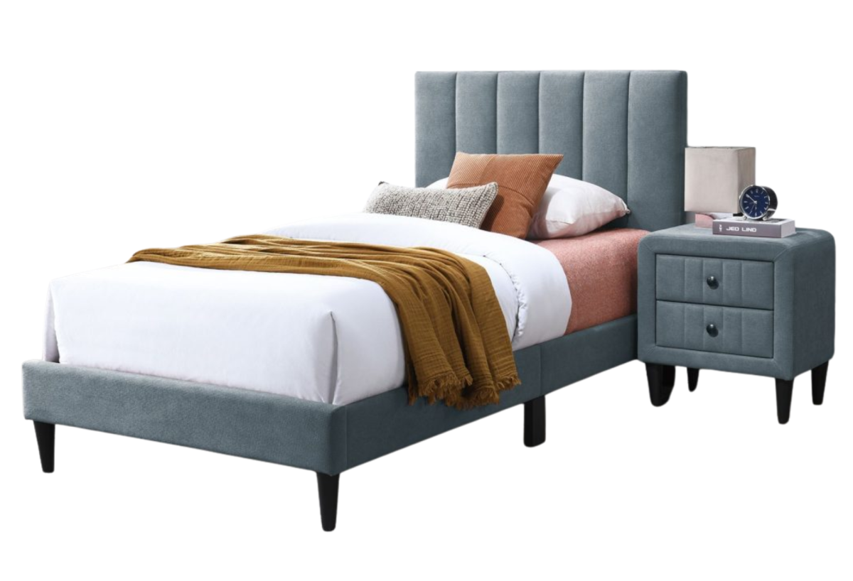 GRAY BRUSHED LINEN FABRIC TWIN BED