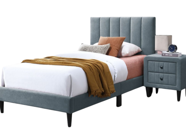 GRAY BRUSHED LINEN FABRIC TWIN BED