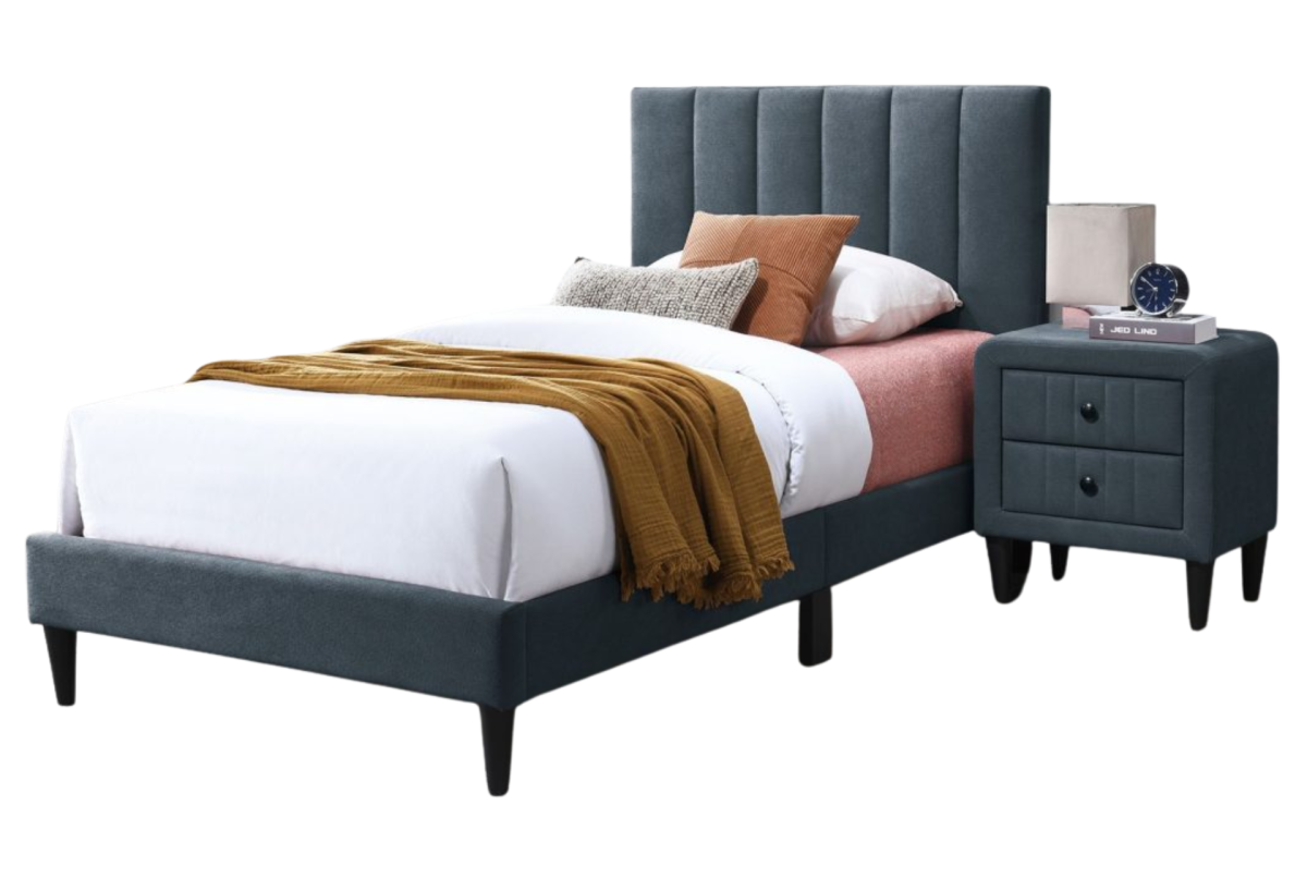 CHARCOAL BRUSHED LINEN TWIN BED