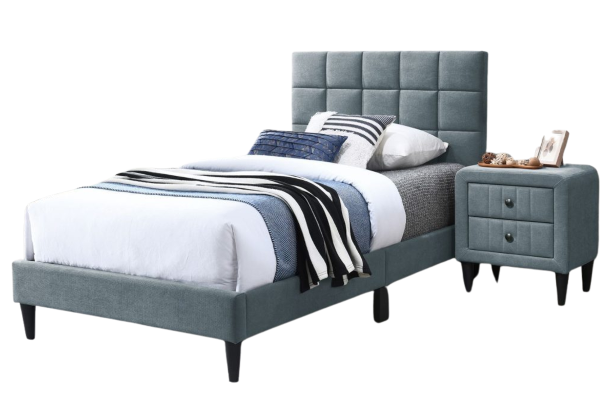 GRAY BRUSHED LINEN FABRIC TWIN BED