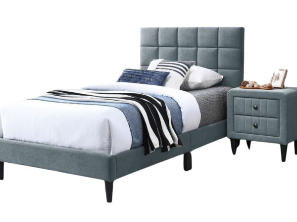 GRAY BRUSHED LINEN FABRIC TWIN BED