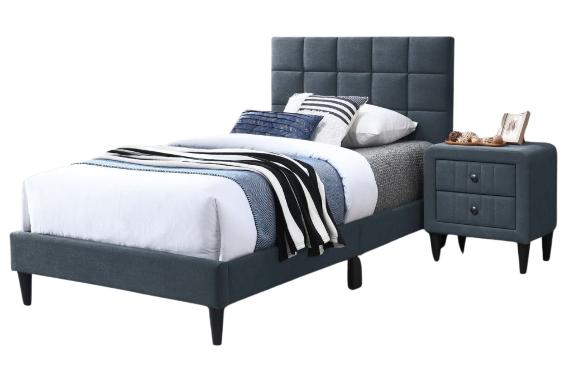 CHARCOAL BRUSHED LINEN TWIN BED