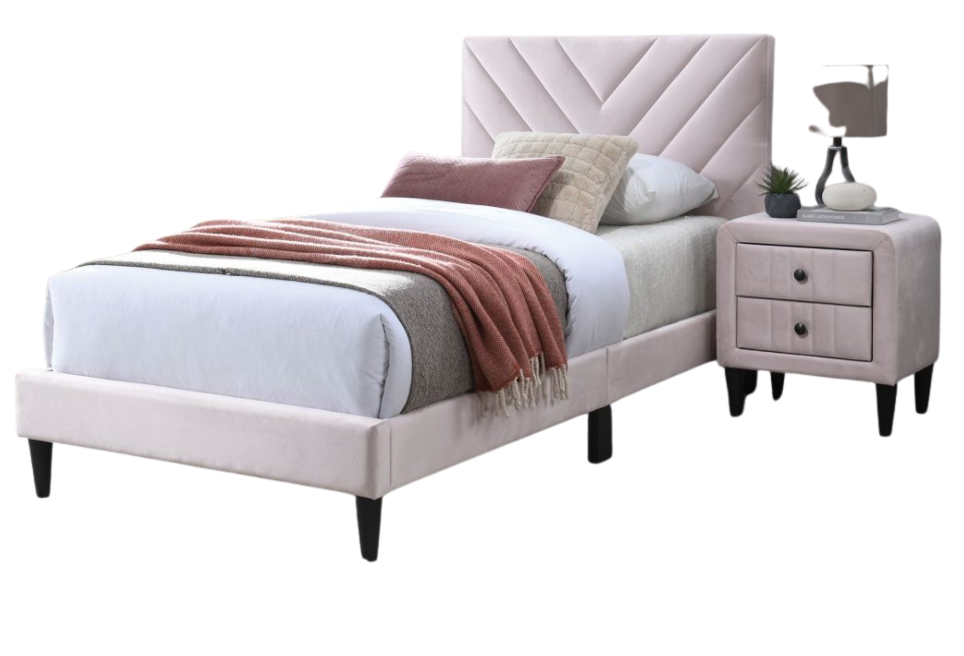 LIGHT PINK VEELVET TWIN BED