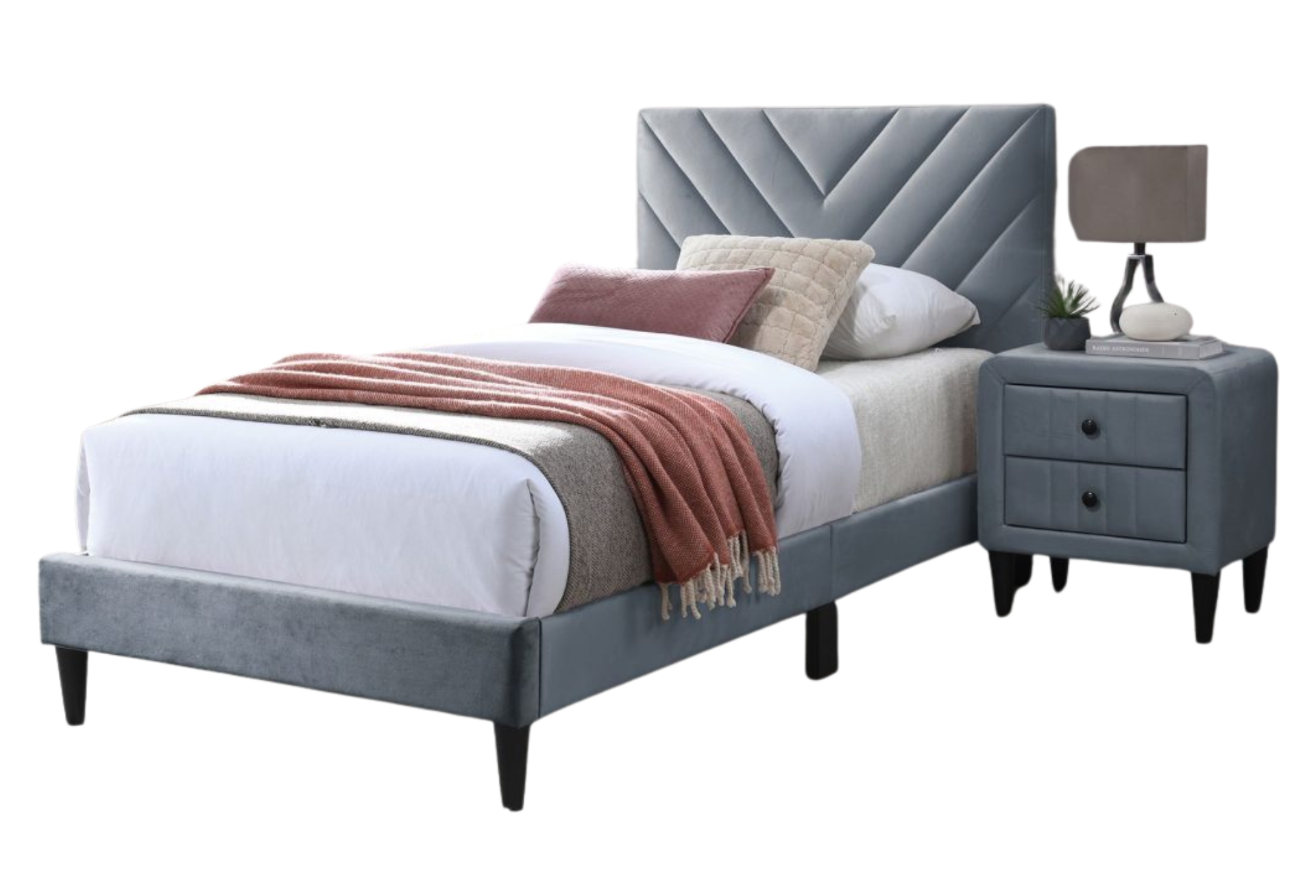 GRAY VELVET TWIN BED