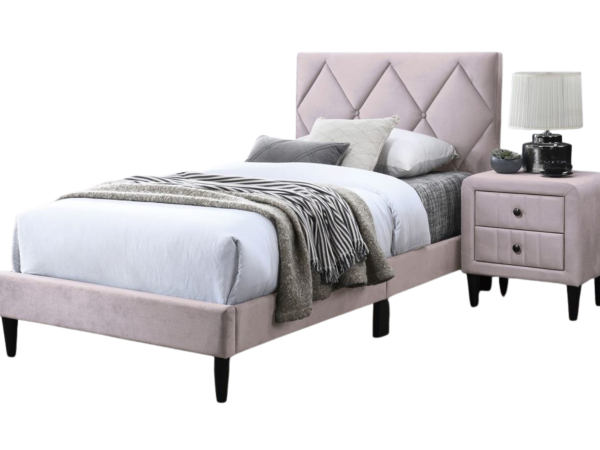 TWIN BED – LIGHT PINK – VELVET – PLATFORM