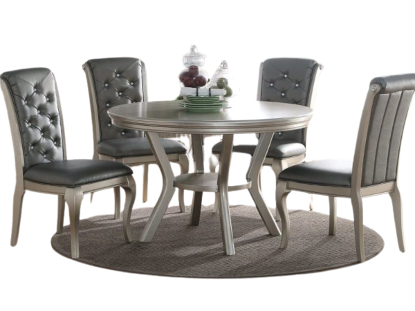SILVER LEATHER TUFTED DINING CHAIR (SOLD AS PAIR)