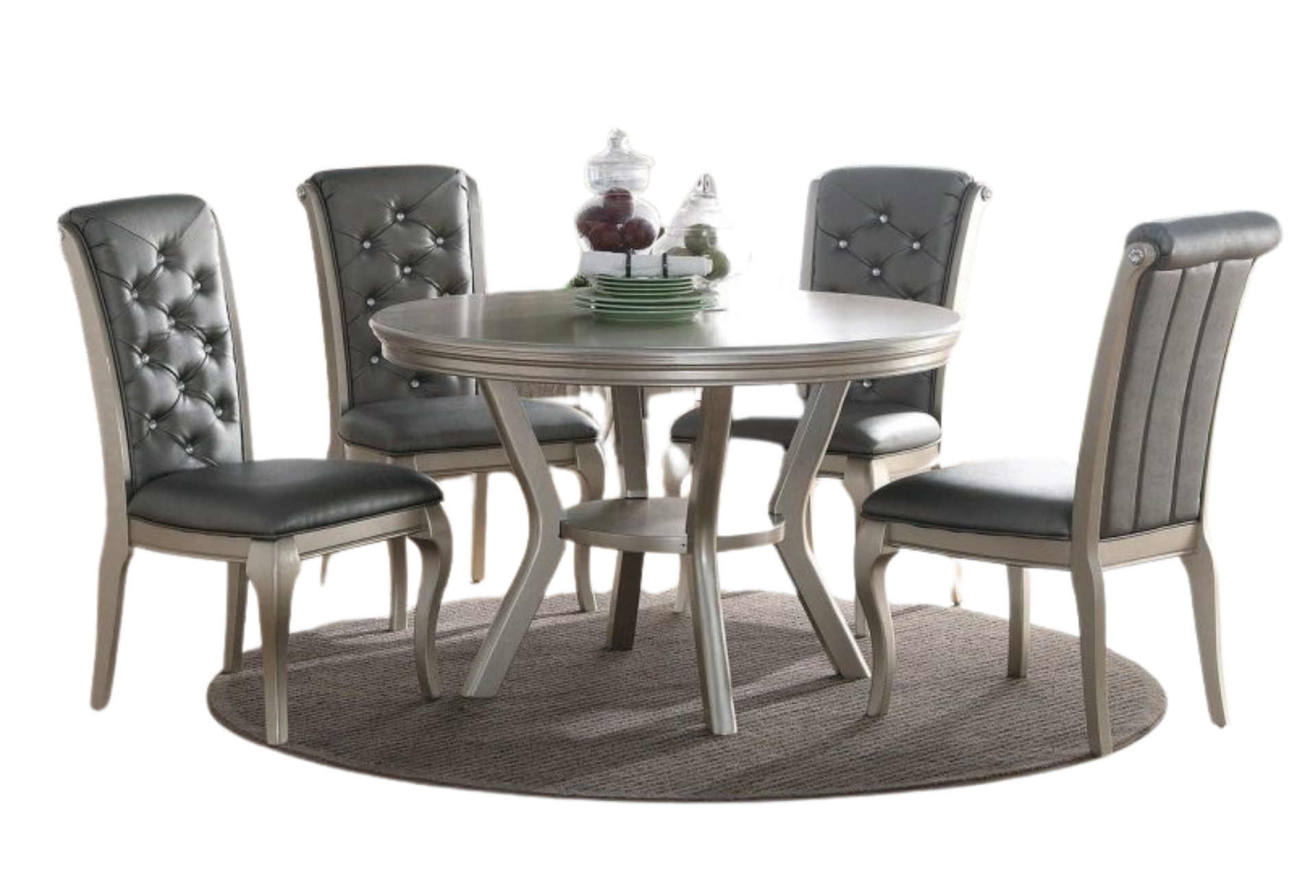 SILVER LEATHER TUFTED DINING CHAIR (SOLD AS PAIR)