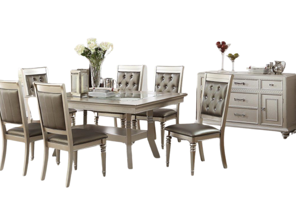 SILVER LEATHER TUFTED DINING CHAIR (SOLD AS PAIR)