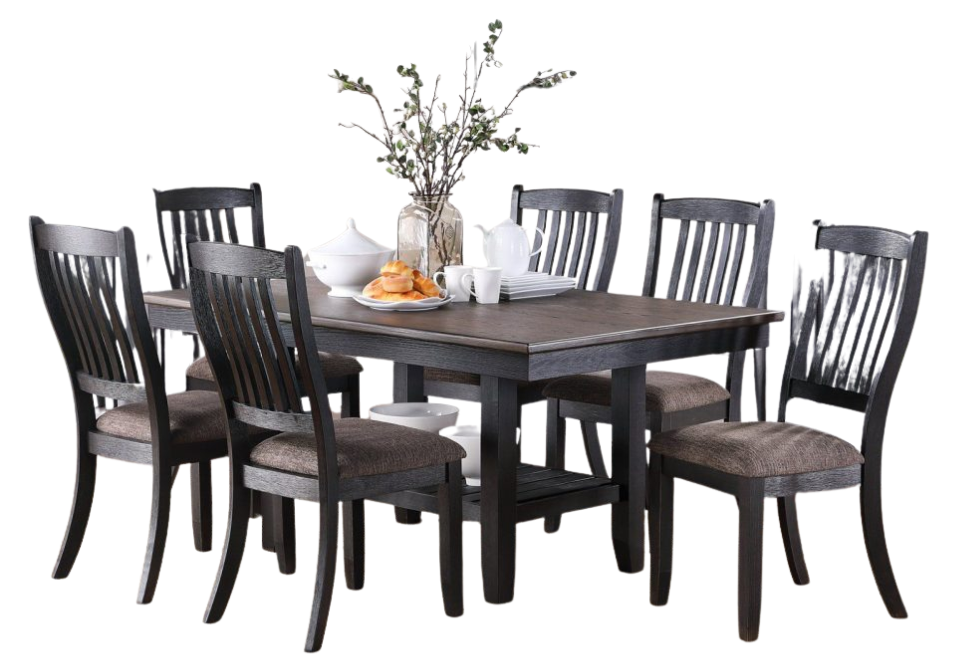CHARCOAL DINING TABLE W/ STORAGE SHELF (ONLY TABLE)