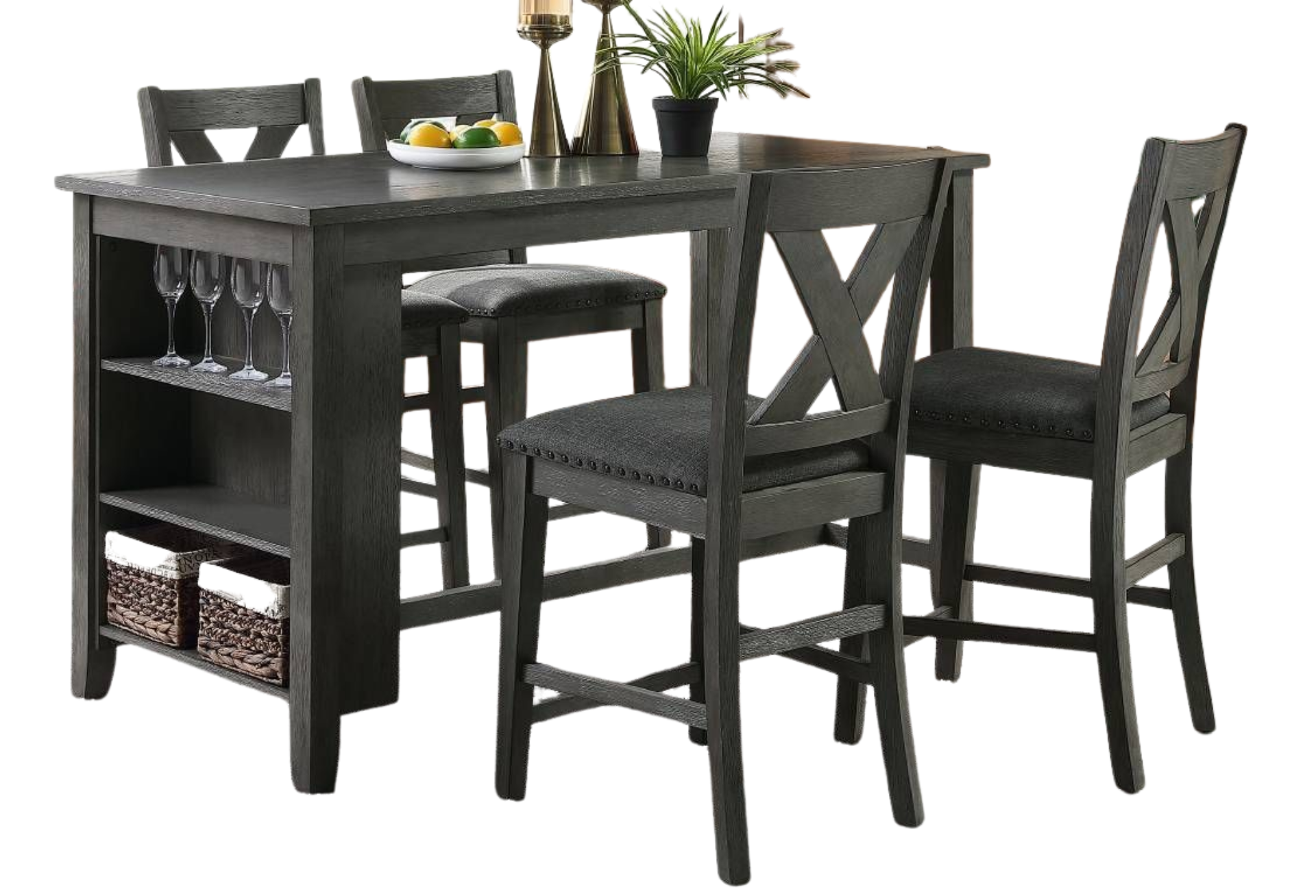 GREY COUNTER HIGH DINING TABLE W/ SIDE STORAGE (ONLY TABLE)