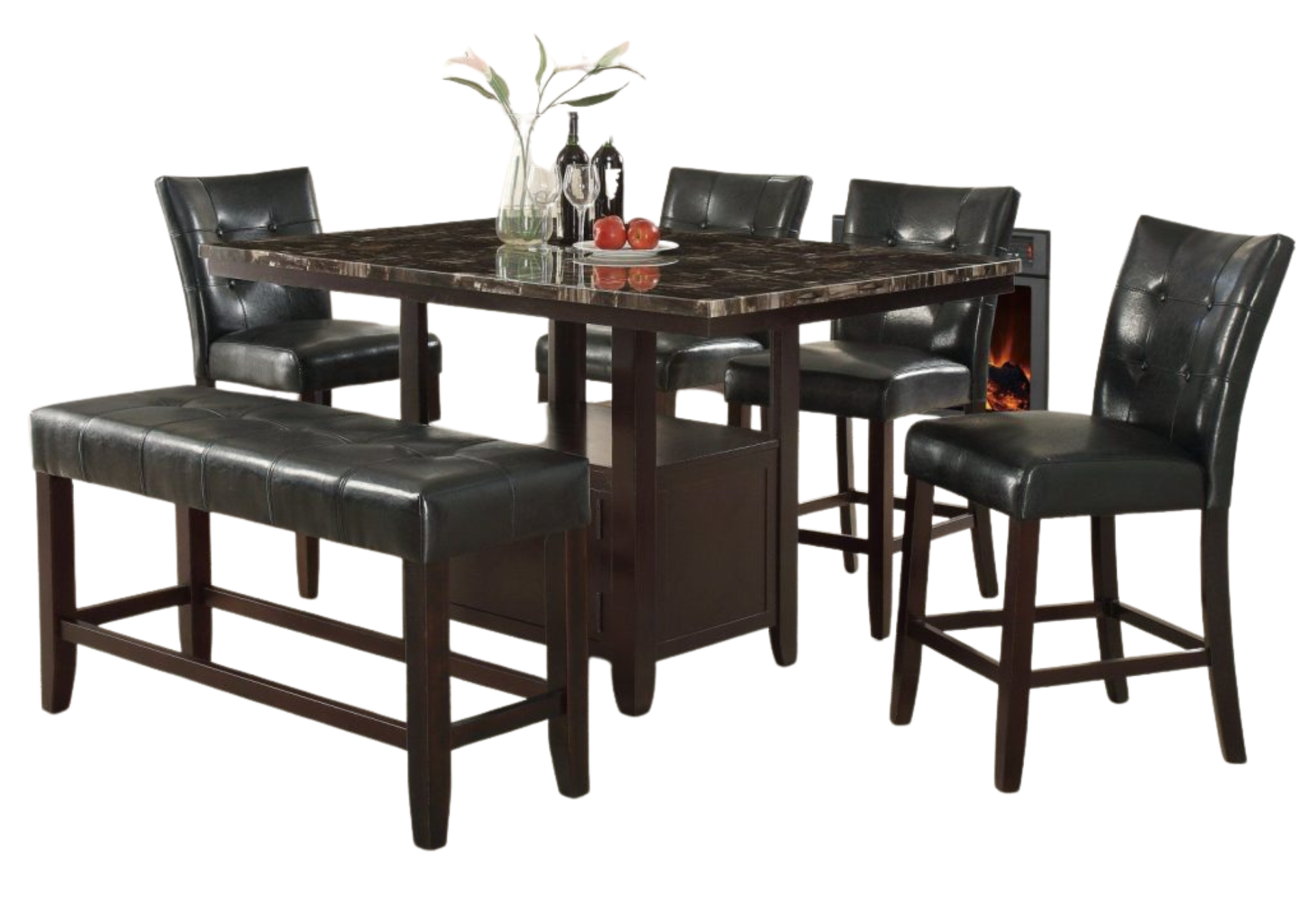 COUNTER HIGH FAUX MARBLE TOP DINING TABLE W/ STORAGE AREA (ONLY TABLE)
