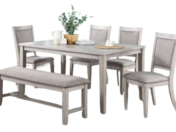 6 PCS GREY DINING SET 4 CHAIRS + 1 TABLE + 1 BENCH
