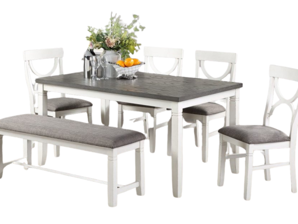 6 PCS GREY DINING SET 4 CHAIRS + 1 TABLE + 1 BENCH