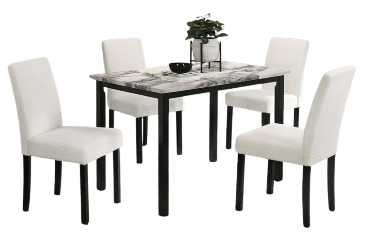 5 PCS DINING SET WHITE TABLE + 4 CHAIRS FABRIC