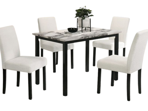 5 PCS DINING SET WHITE TABLE + 4 CHAIRS FABRIC