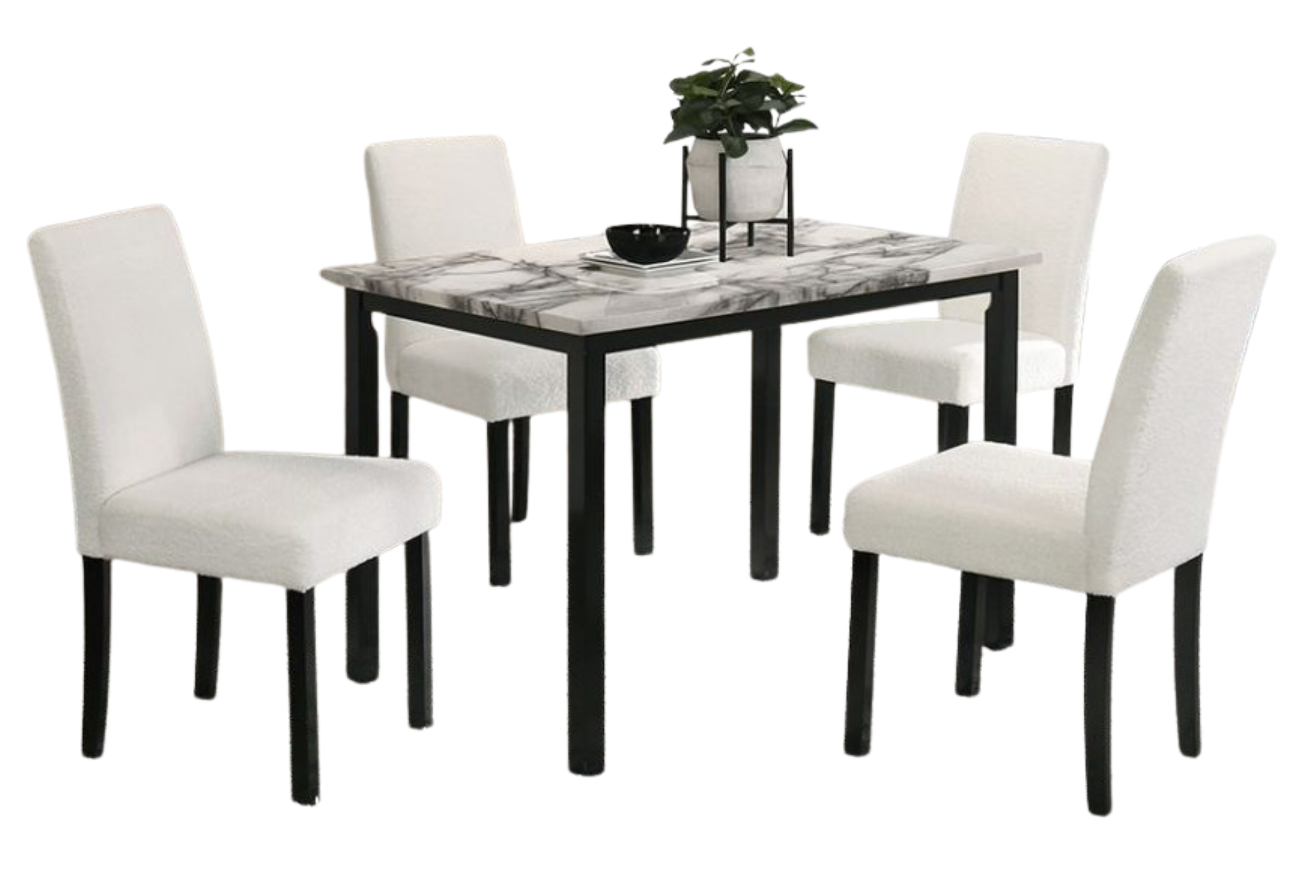 5 PCS DINING SET WHITE TABLE + 4 CHAIRS FABRIC