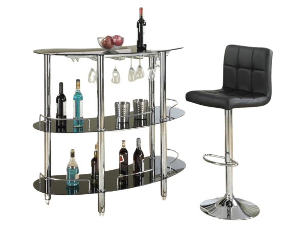 BLACK GLASS BAR W/ GLASS RACK