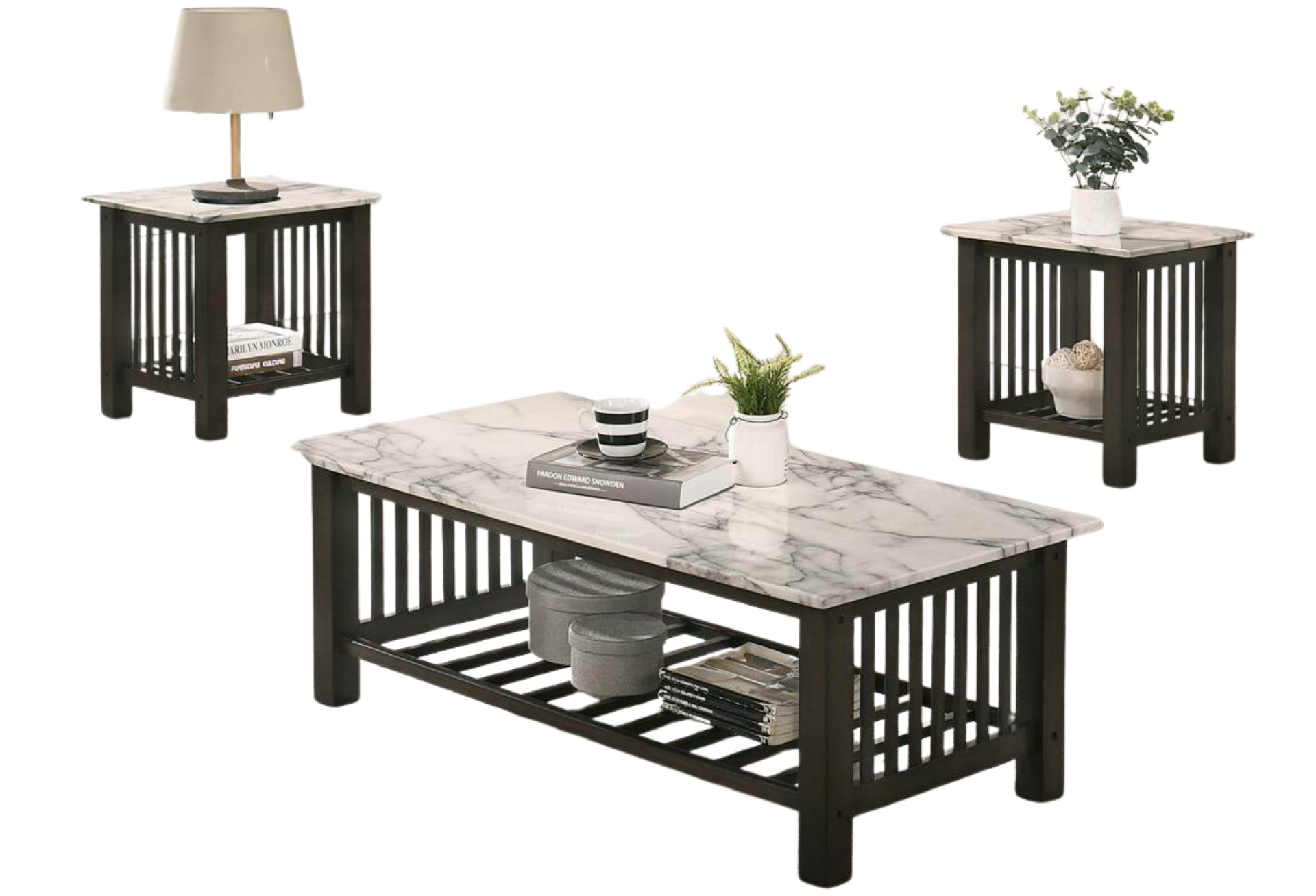 FAUX MARBLE TOP END TABLE ONLY
