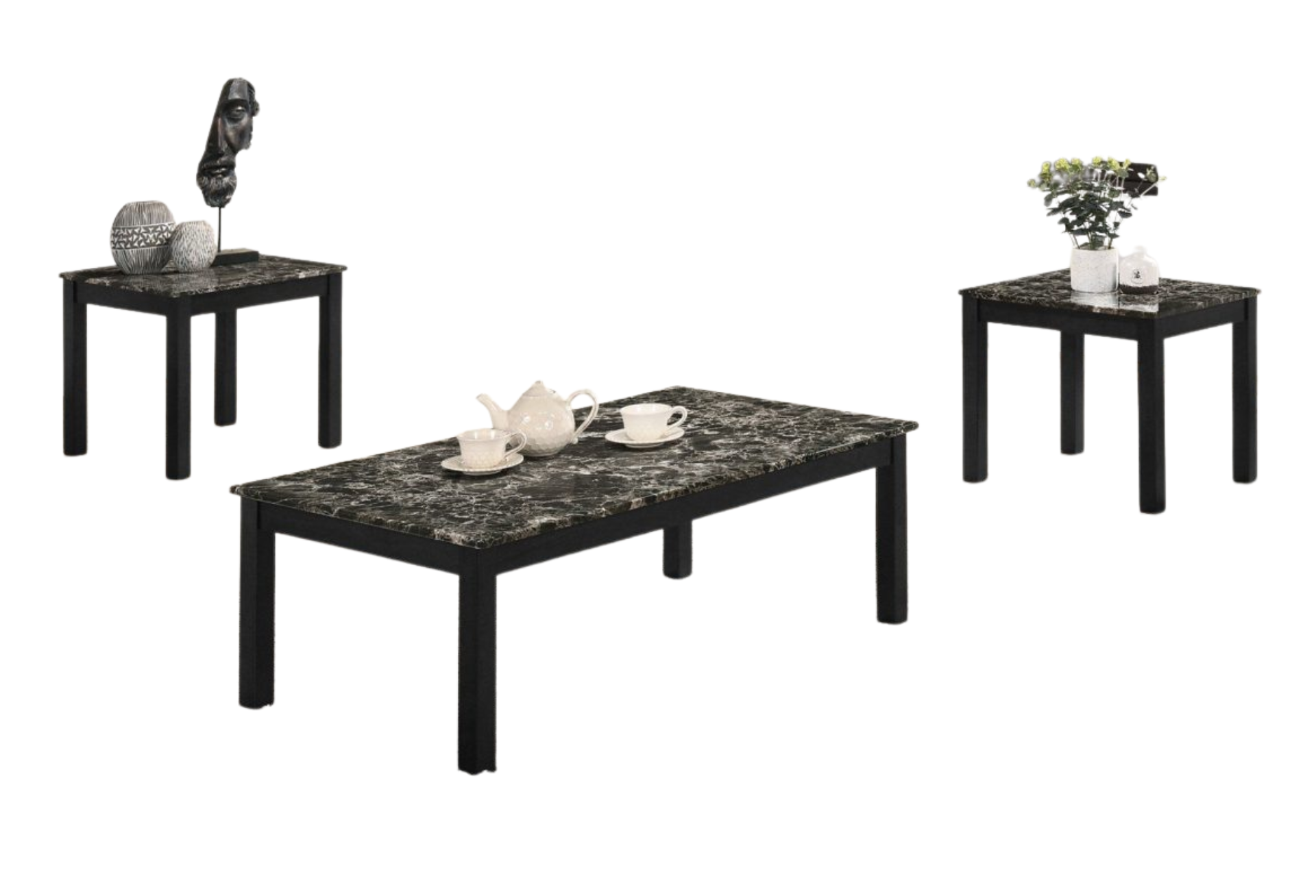 3PC COFFEE TABLE SET FAUX MARBLE