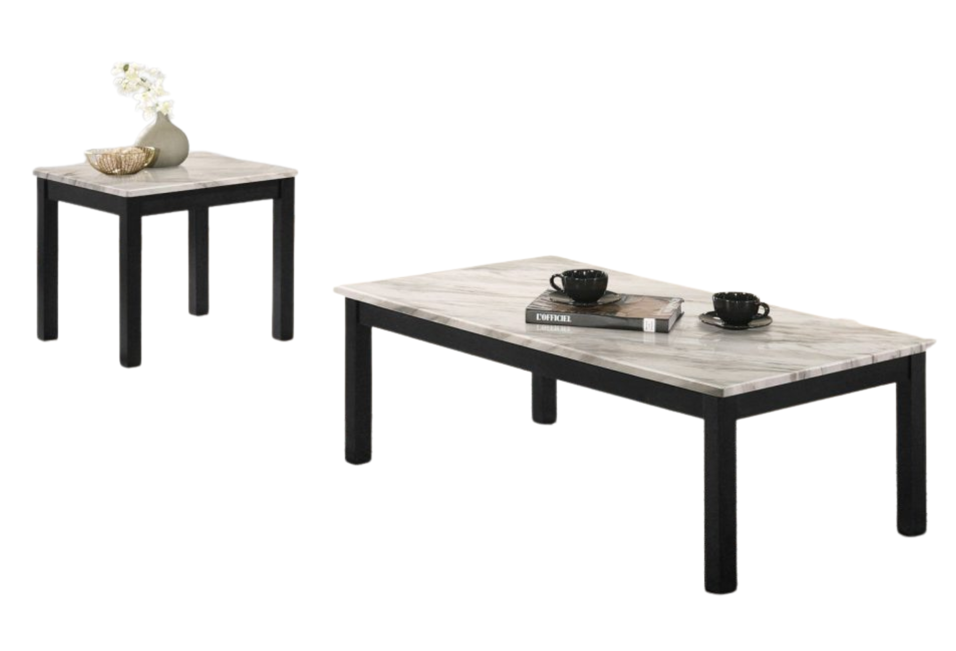3PC COFFEE TABLE SET FAUX MARBLE