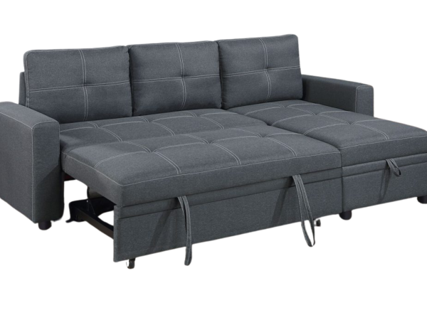 CONVERTIBLE SECTIONAL CHARCOAL LINEN LIKE FABRIC