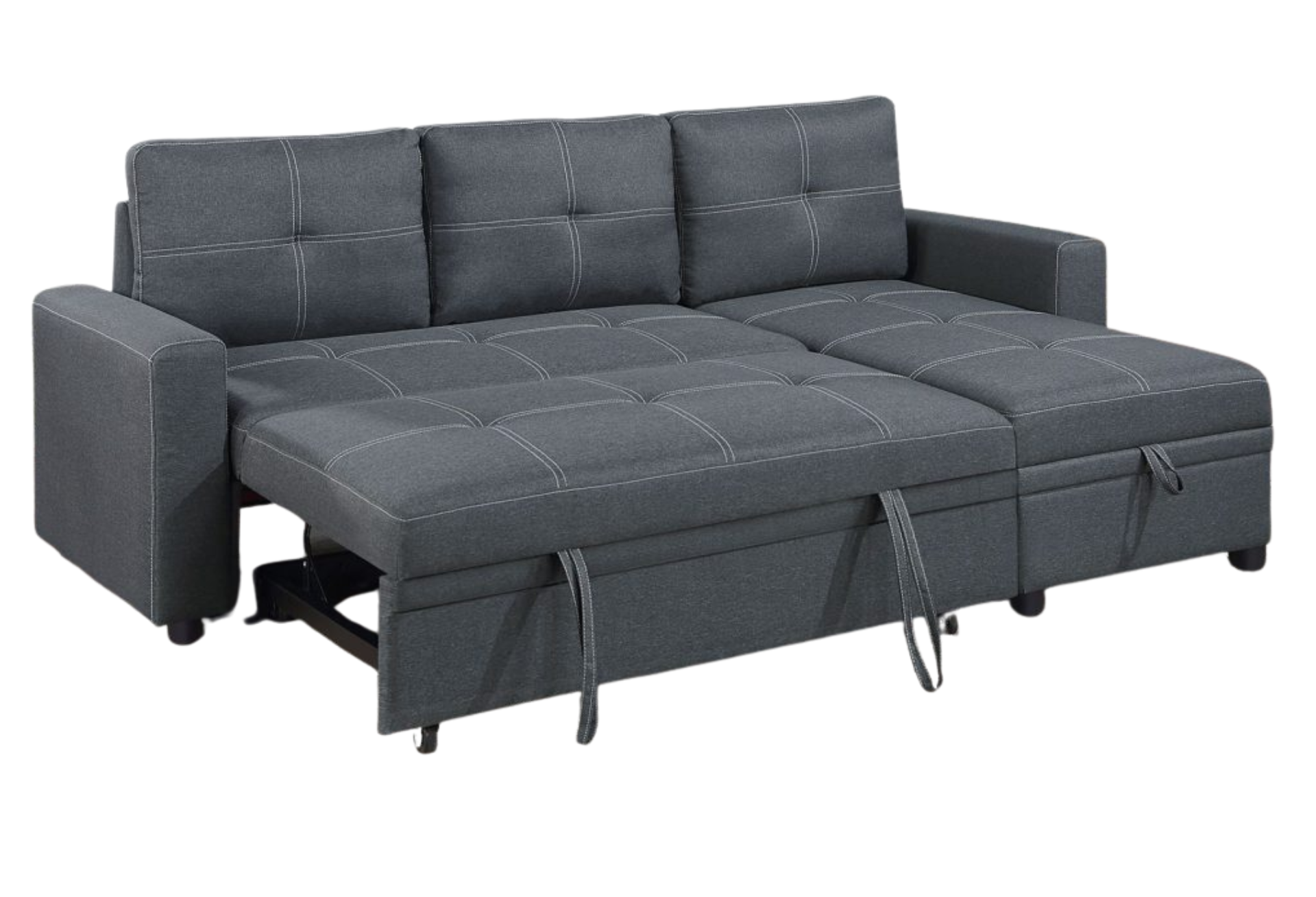 CONVERTIBLE SECTIONAL CHARCOAL LINEN LIKE FABRIC